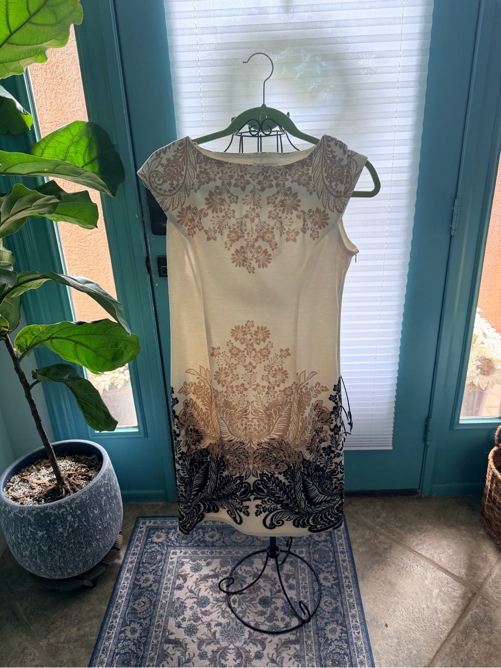 London Times Cream Dress with Brown and Black Floral Ombre